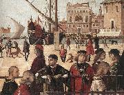 CARPACCIO, Vittore Arrival of the English Ambassadors (detail) fg oil